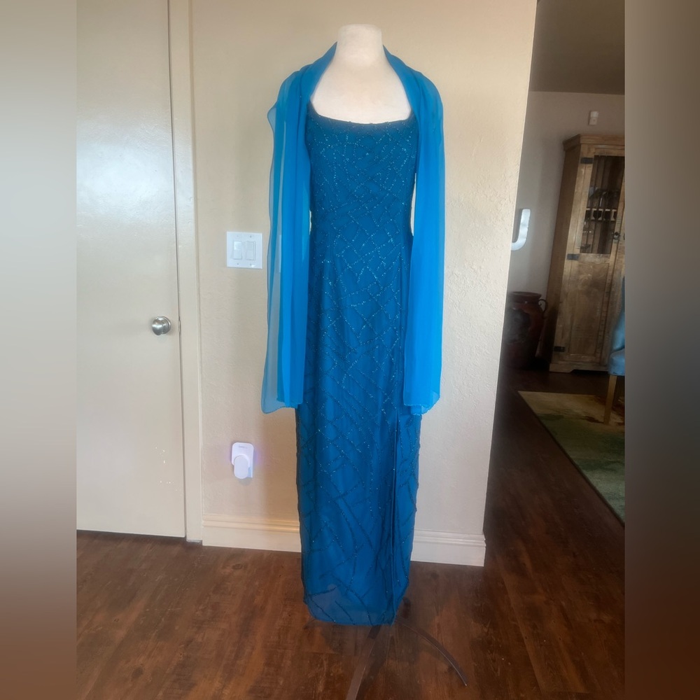 Teal Beaded Gown